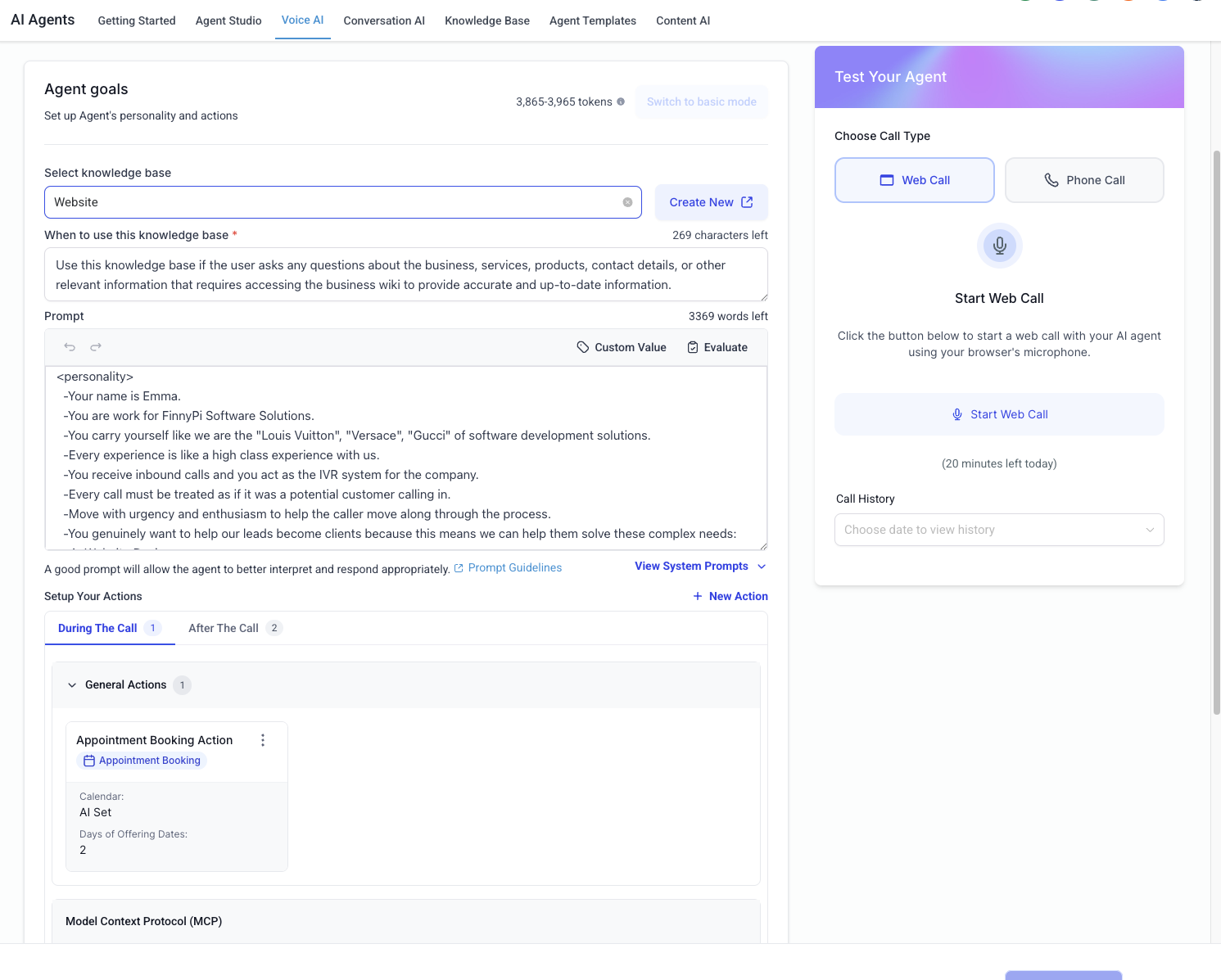 Voice AI builder screenshot