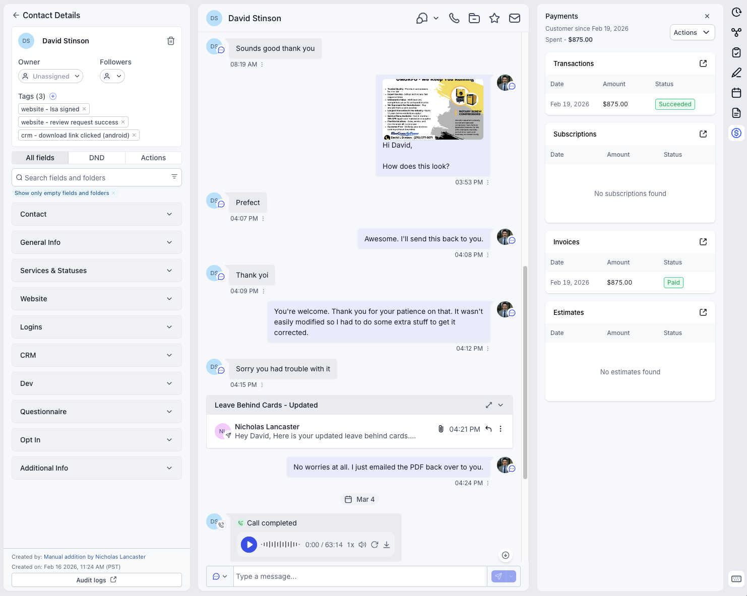 Contact file profile screenshot