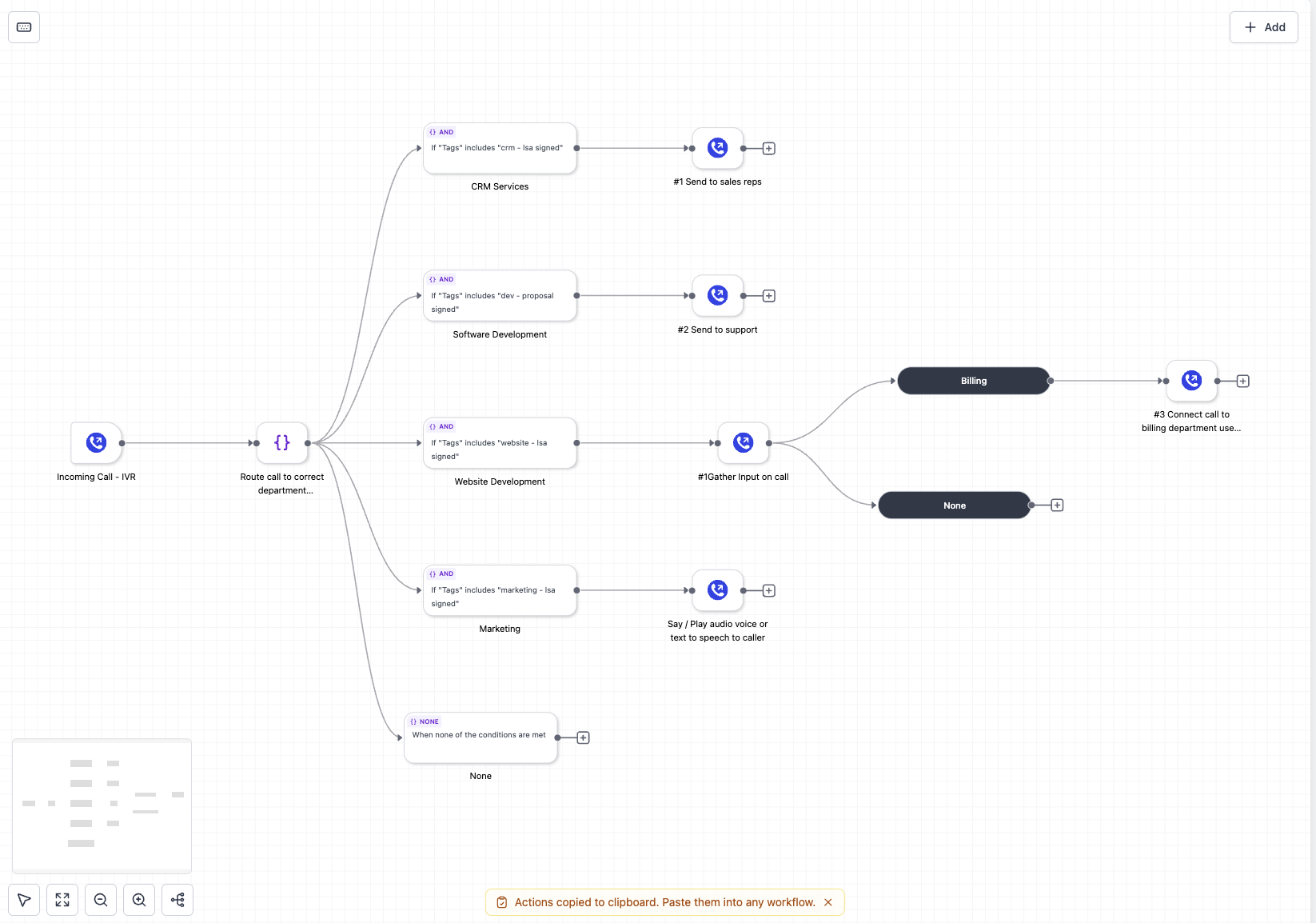 IVR workflow routing screenshot