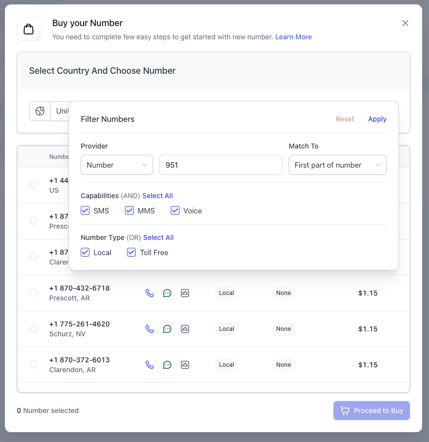 Phone number management and routing screenshot
